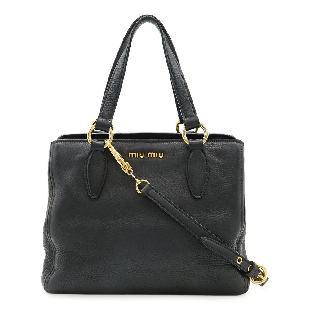 Miu Miu Vitello Carib 2way Shoulder Bag Leather Black